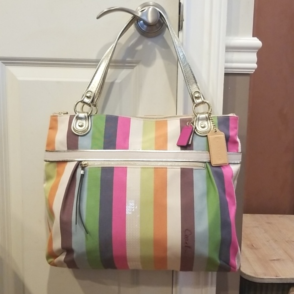 Coach Legacy Stripe Tote Y2K Extra Large Brand New Rainbow Hues - Picture 1 of 16